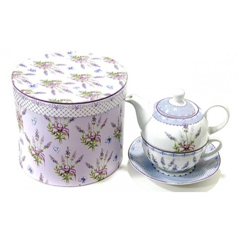 Teekanne aus Porzellan, Lavendelblüten