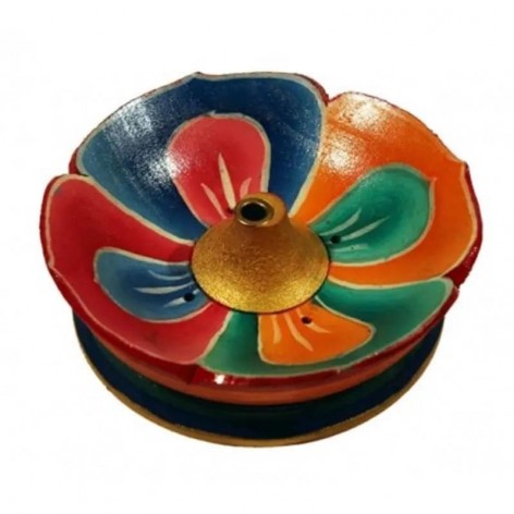 Incense holder, lotus in colored wood