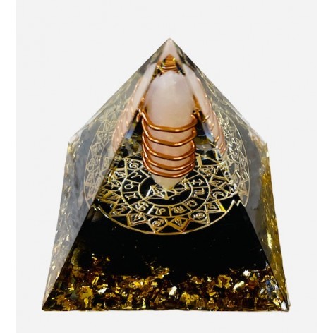 Pyramide Orgonite, Pointe Quartz rose et Onyx