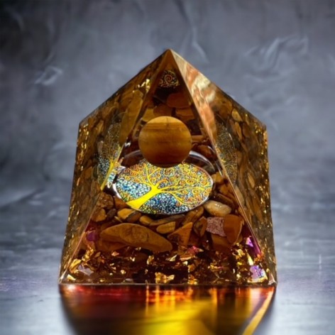 Pyramid orgonite, Tree of Life tiger eye