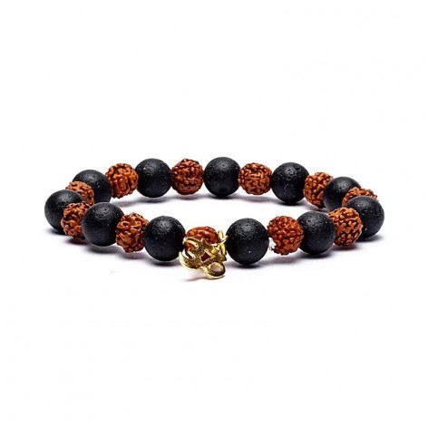 Rudraksha Armband, Basalt mit Om