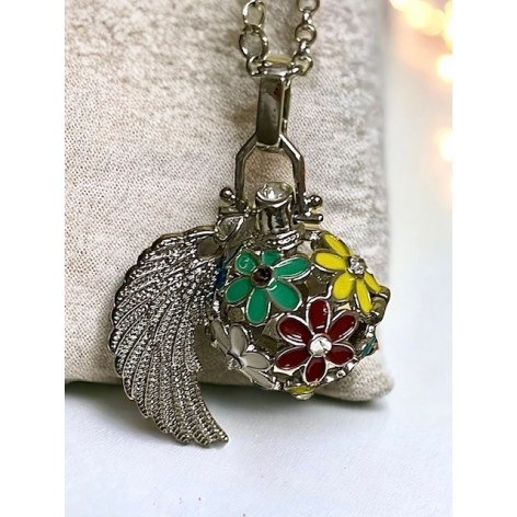 Silver-plated pendant * Appeleur d'Ange* Flowers & Angel's Wing