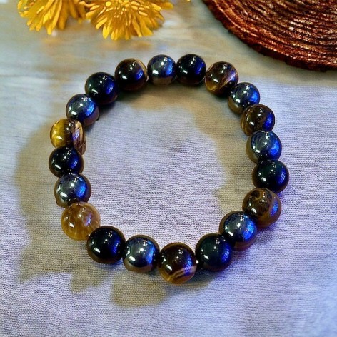 Protective Bracelet, Tiger Eye-Hematite-Obsidian