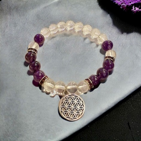 Rock Crystal -Amethyst- Fleur de Vie Bracelet