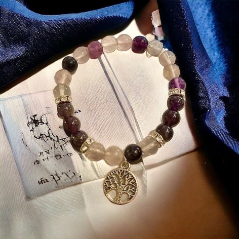 Bergkristall & Amethyst Armband + Lebensbaum