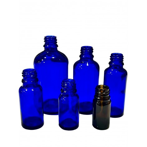Runde "Kombi"-Flasche aus blauem Glas