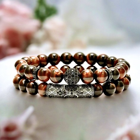 Bracelet 2 pièces, oeil de tigre