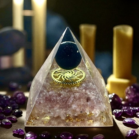 Pyramide Orgonite, Obsidienne-Quartz