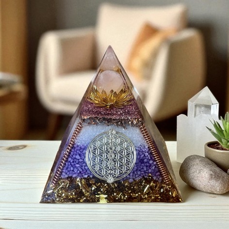 Orgonite pyramid, lotus-flower of life
