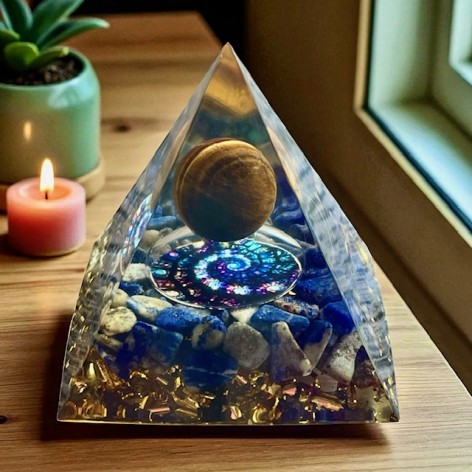 Pyramide Orgonite, Oeil de tigre-Lapis