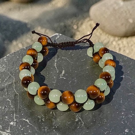 Double Bracelet of Green Jade & Tiger's Eye