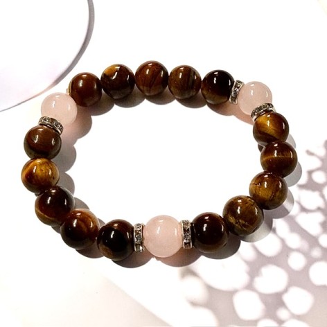 Bracelet Oeil de tigre & Quartz rose